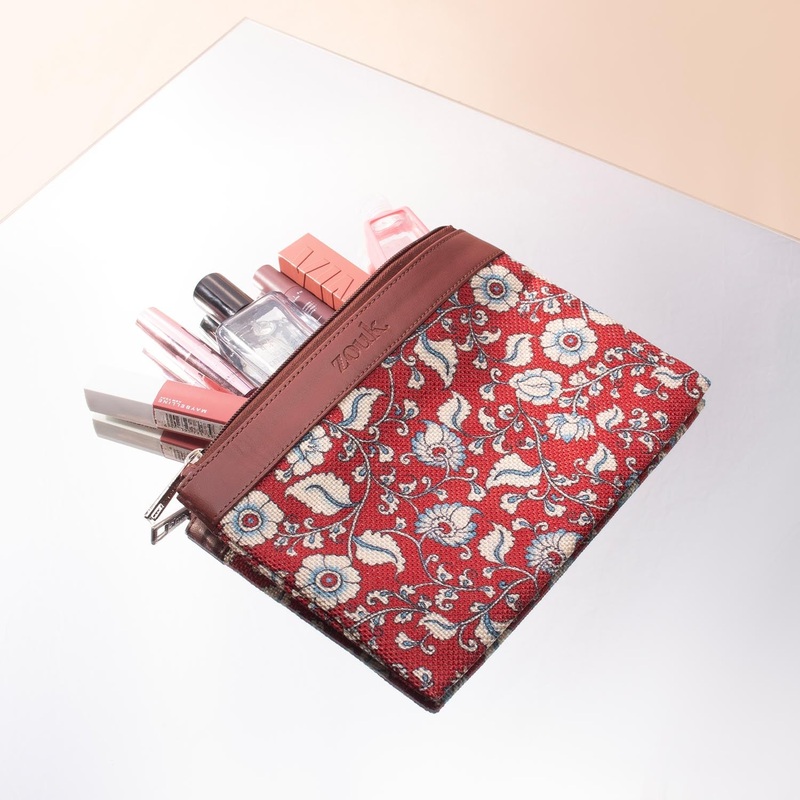 Chittoor Red Kalamkari Cosmetic Pouch