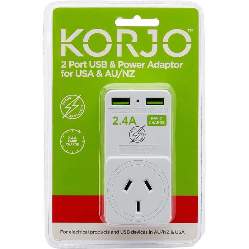 Korjo 2 Port Usb Charger And Adaptor Australia And Nz To Usa And Canada