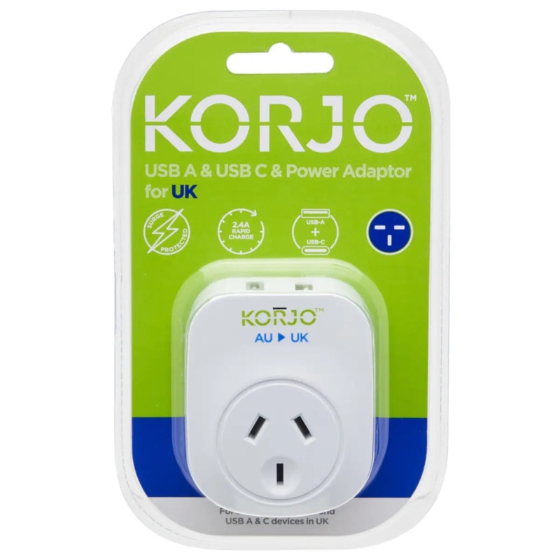 Korjo USB-C + A Charger - AUS/NZ Socket for UK Plug - Power Adaptor