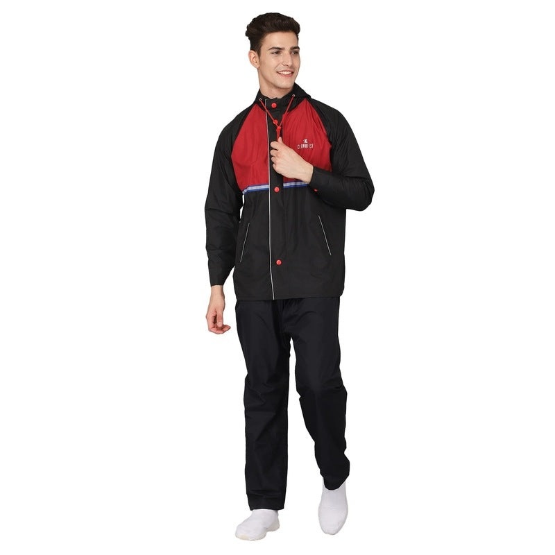 Single: Men's Waterproof Reversible Raincoat with Hood | Storage Pouch Included | Large | Black
