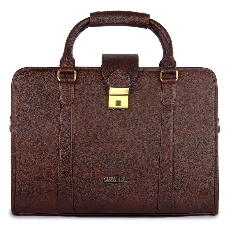 THE CLOWNFISH 15.6 Inch Faux Leather Chocolate Laptop Briefcase