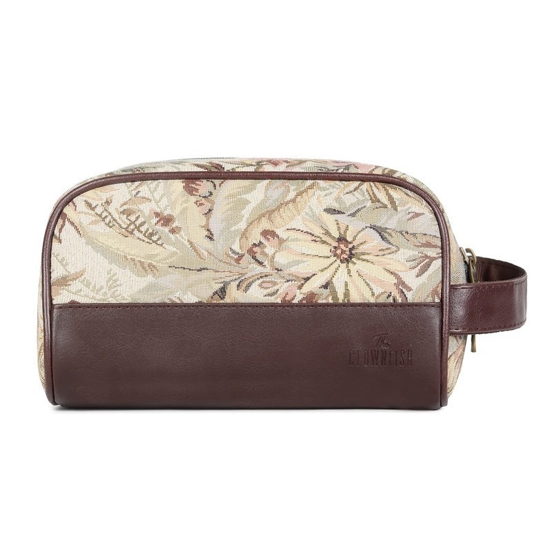 The Clownfish Combo of 2 Flossy Tapestry Travel Pouch Toiletry Bag (Flax, Beige)