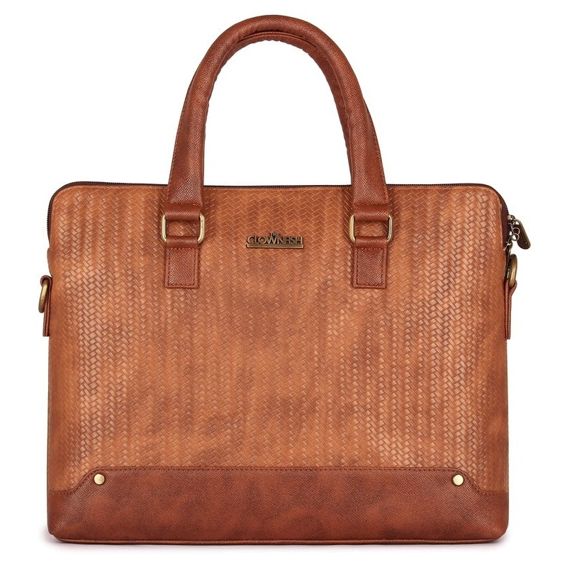 The Clownfish Epitome Series 14 Inch Faux Leather Laptop Bag - Stylish, High-Quality | Shoulder Strap | 39cm x 29cm x 10cm | Bronze