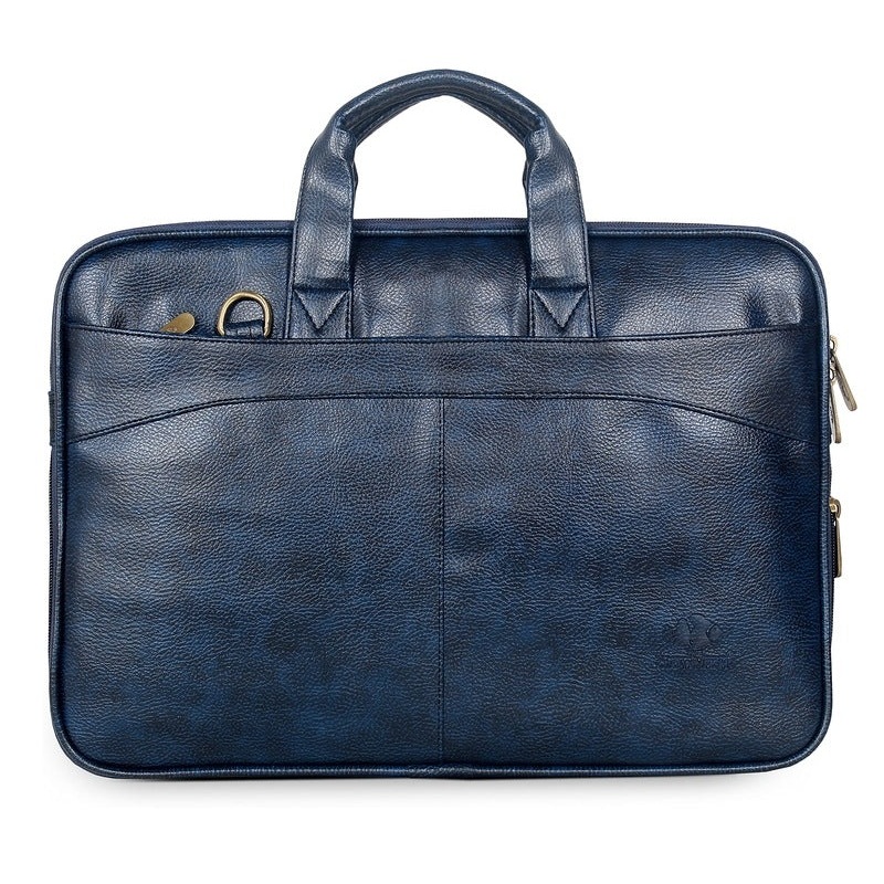 THE CLOWNFISH Glamour Faux Leather Slim Expandable 15.6 inch Laptop Messenger Bag Briefcase (Black)