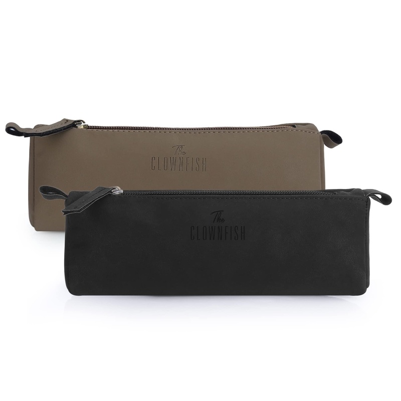 The Clownfish Jose Combo of 2 Multipurpose Faux Leather Travel Pouch Pencil Case Toiletry Bag Shaving Kit Bag for Men Make-Up Pouch Cosmetic Case for Women Travel Kit for Men (Coffee & Light Brown)
