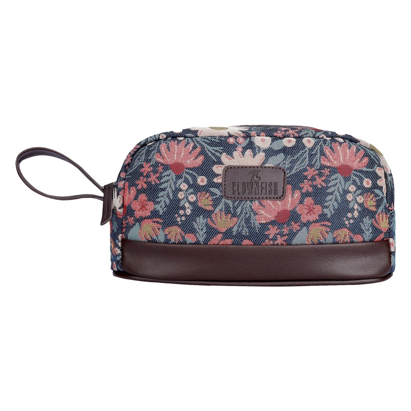 THE CLOWNFISH Men & Women Travel Pouch Toiletry Bag Shaving Kit Bag Toiletry Cosmetic Bag Travel Kit Travel Pouch Travel Kit Jolly Series (Brown-Floral), 10 Centimeters, Standard
