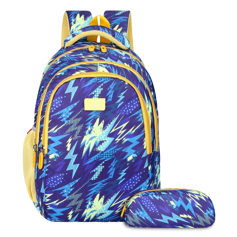 THE CLOWNFISH Scholastic Series Printed Polyester 30 L School Backpack with Pencil/Staionery Pouch School Bag Daypack Picnic Bag For School Going Boys & Girls Age 8-10 years (Blue - Blue)