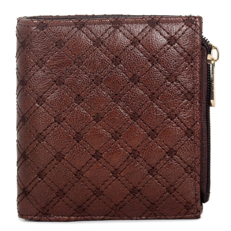 Wrist Wallet Clutch Purse - Stylish Checkered Design | Dark Brown | Vegan Leather