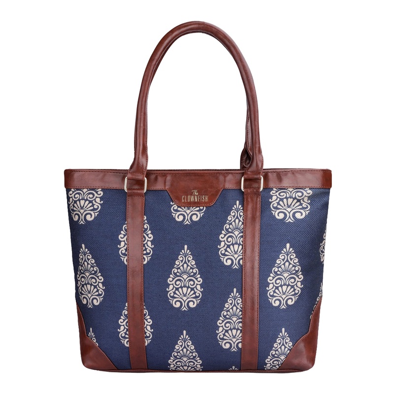 THE CLOWNFISH Miranda Series 15.6 inch Laptop Bag For Women Printed Handicraft Fabric & Faux Leather Office Bag Briefcase Hand Messenger bag Tote Shoulder Bag (Light Green)