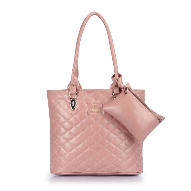 THE CLOWNFISH Siya Collection Faux Leather Handbag with Money/Mobile Pouch for Women Office Bag Ladies Shoulder Bag Tote For Women College Girls (Pink)
