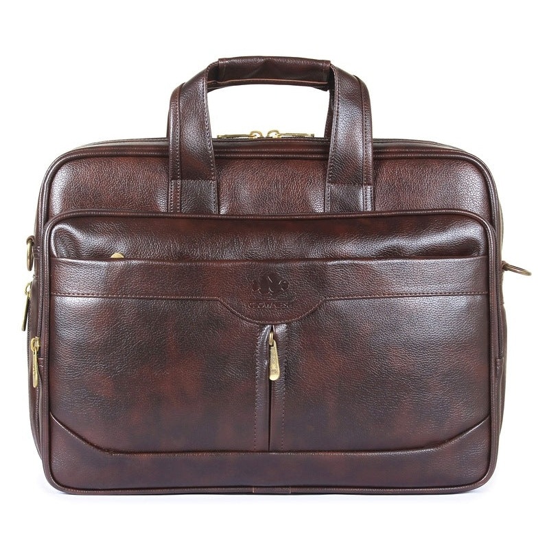 THE CLOWNFISH Unisex-Adult 16 Litre Faux Leather Expandable Capacity 15.6 Inch Laptop Messenger Bag Briefcase (Dark Brown)