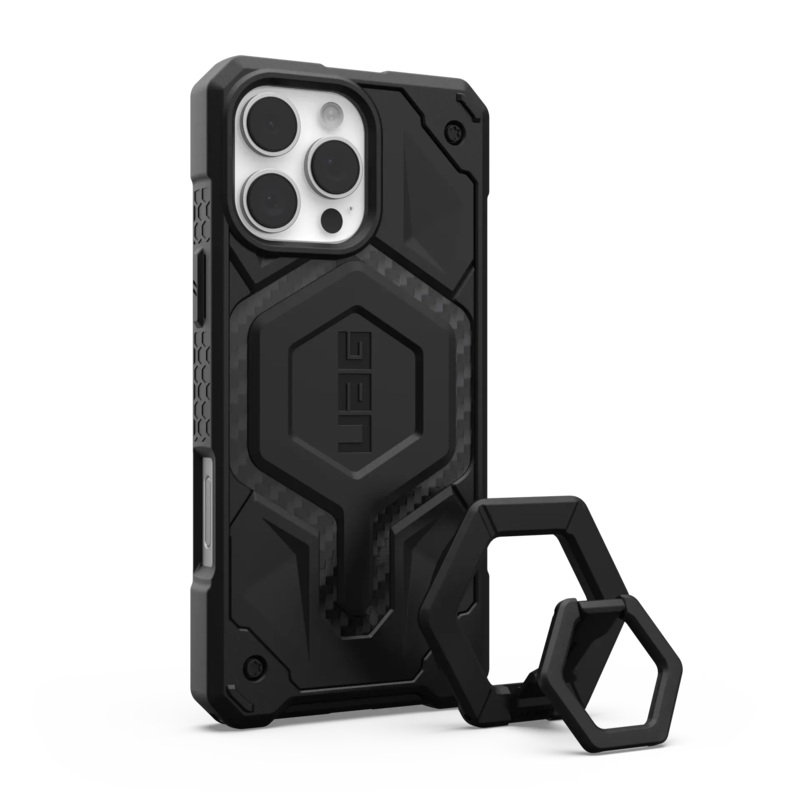 UAG iPhone 16 series Monarch Pro Case Magsafe Bundle - Carbon Fiber/ Black Stand