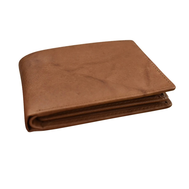 Leather Bifold Wallet with Flip ID-saddle