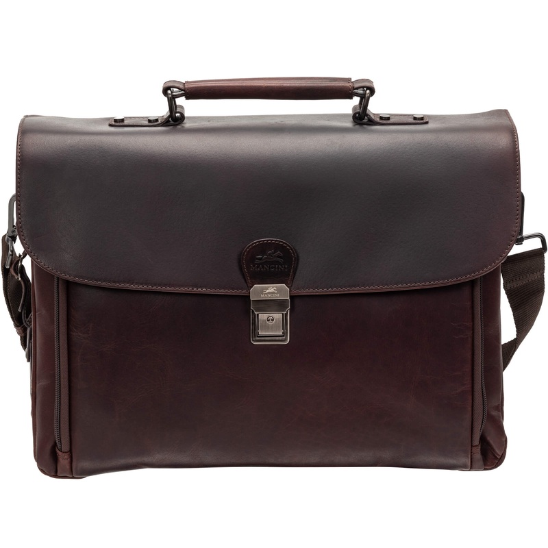 Mancini Leather Expandable Double Compartment Briefcase for 15.6 Laptop / Tablet