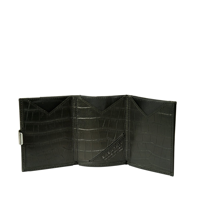 Exentri Trifold Wallet Caiman Premium Leather with Stainless Locking Clip Stylish Sophisticated Compact