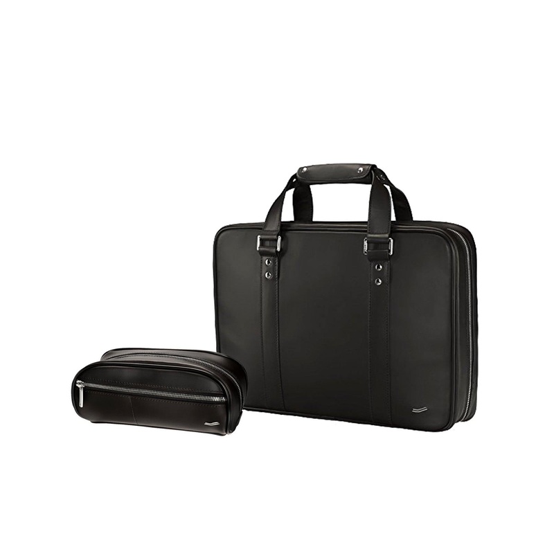 Vocier 2-Piece Travel Set Leather Briefcase & Dopp Kit
