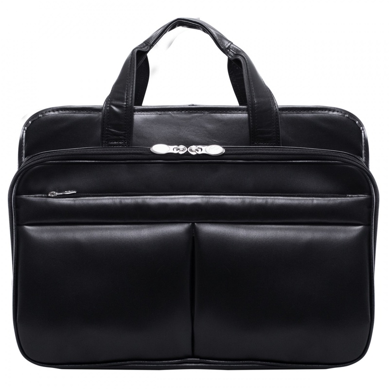 McKlein USA Walton 17" Leather Expandable Double Compartment Laptop Briefcase w/ Removable Sleeve