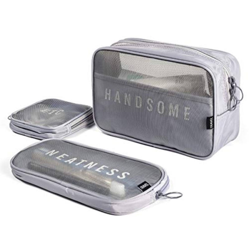 3 Set Large Capacity Makeup Bags Cosmetic Pouch Bags Toiletry Bag for Women Men,Assorted Size Mesh Breathable Toiletry Bag Makeup Brush Bags Travel Kit (Gray)