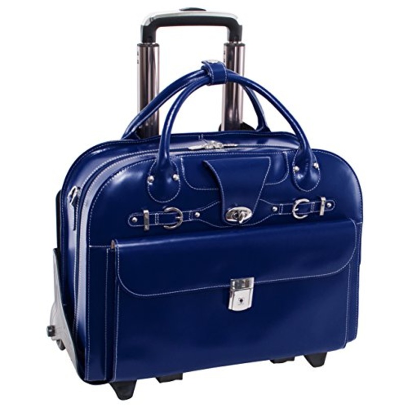 Mcklein Usa Roseville Navy 15.6" Leather Fly, Friendly Detachable, Wheeled Ladies' Briefcase
