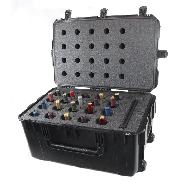 CasePro CP-WINE-12B 12 Bottle Wine Carrier with Wheels, Polypropylene/High Density Polyethylene Foam, 25.63" L x 19.50" W x 15.63" H, Black