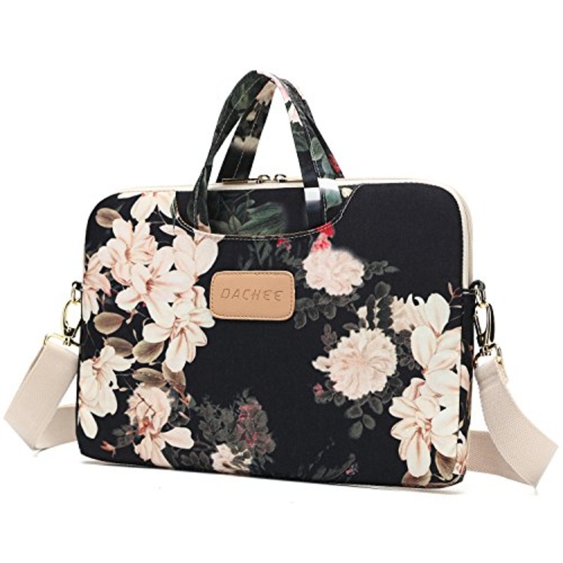 Dachee Black Peony Patten Waterproof Laptop Shoulder Messenger Bag Case Sleeve For 14 Inch 15