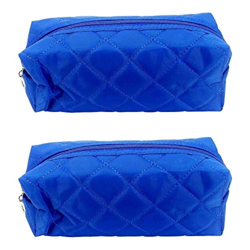 Quilted Cosmetic Bag - Multi-Purpose Zipper makeup Bag Pouch - Cosmetic Bag Pouch Handy Organizer - Cosmetic Bag Organizer Pouch for Travel with Zipper, Blue - Lot of 2