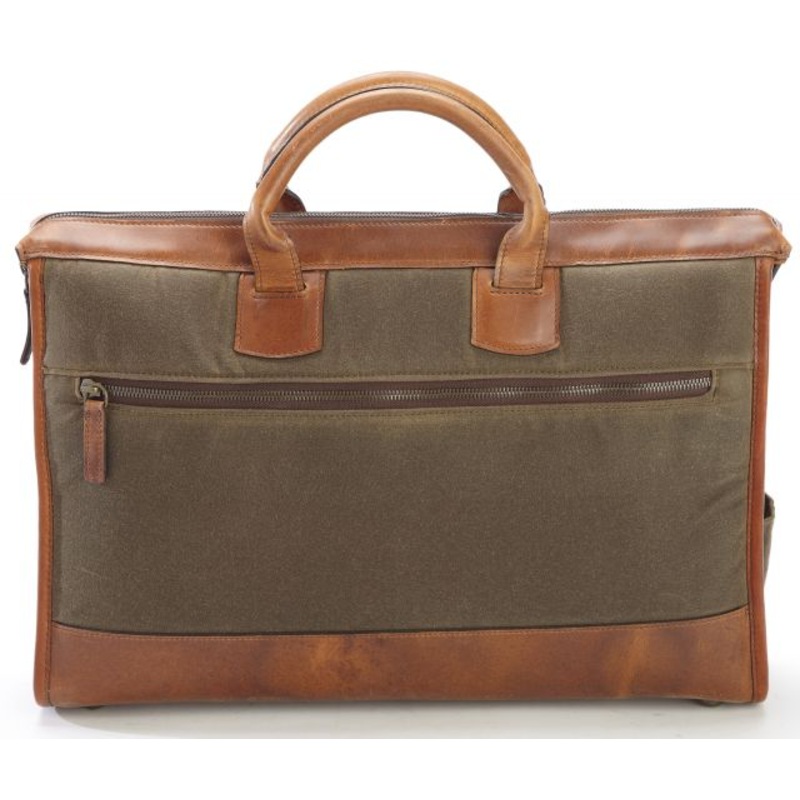 Korchmar Sawyer Z3223 Compact Computer Brief Olive Waxed Canvas with "Pull Up" Leather Trim