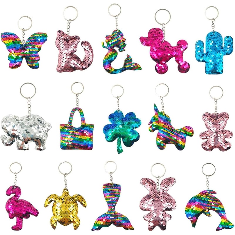 15Pcs Sequin Keychain for Girls Party Favors, Goody Bag Stuffers and Classroom Prizes