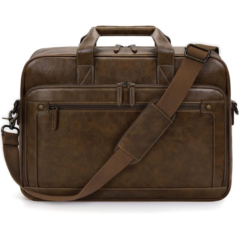 16 Inch Laptop Bag for Men, Leather Messenger Bag, Business Briefcase, Retro Shoulder Crossbody