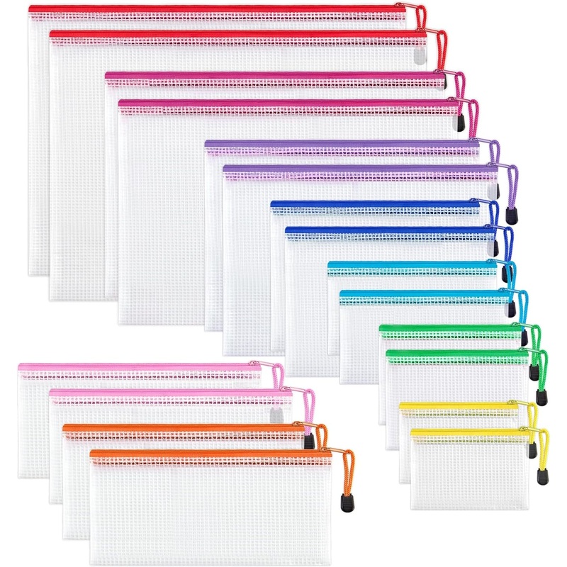 18 Pack Mesh Zipper Bags, Waterproof Travel Storage Pouch Set, 8 Sizes, 9 Colors