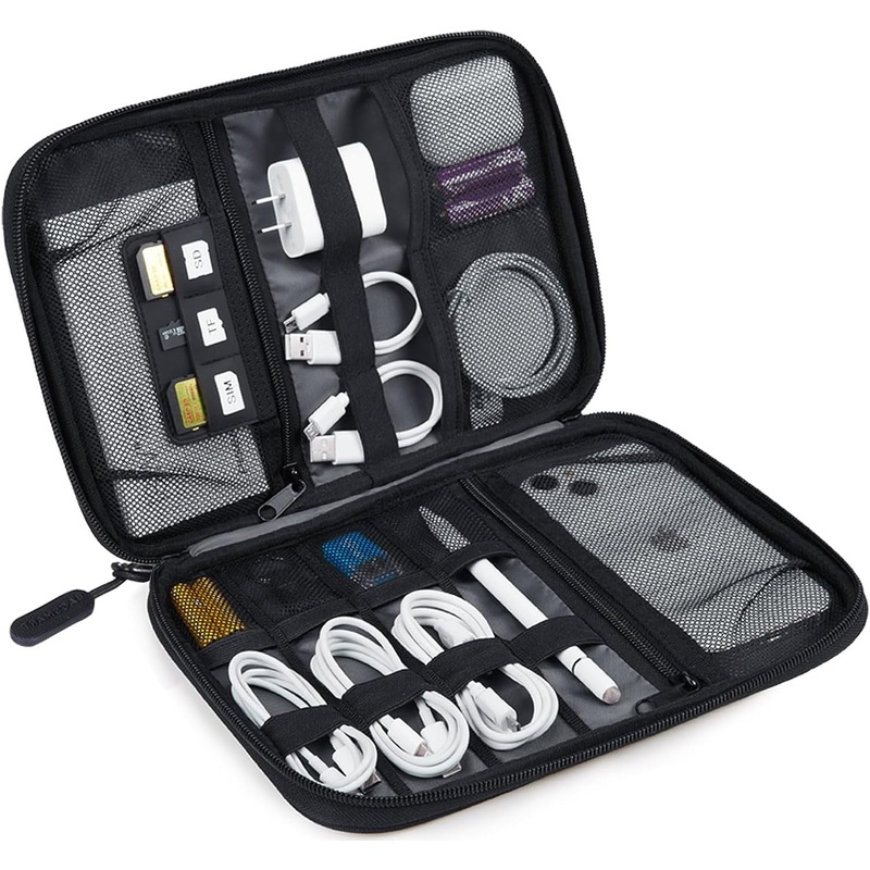 BAGSMART Electronics Travel Organizer Case, Tech Accessories Cord Storage Bag for Phone, Power Bank, SD Card, Cables, Black
