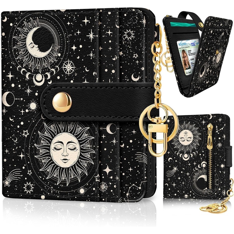 Bifold Keychain Wallet for Ladies with ID Window and Zipper Coin Pocket