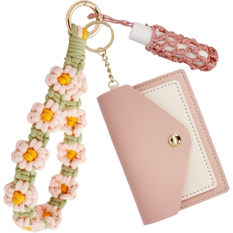 Boho Wristlet Keychain Wallet with Lipstick Holder & Wristband