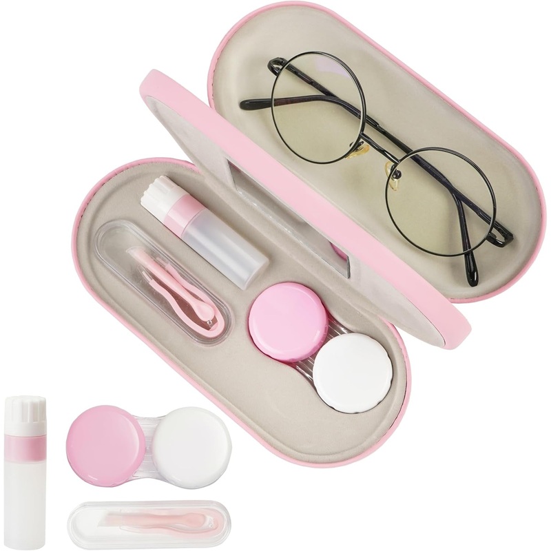 Eyeglass Case Double Sided Portable Contact Lens Box 2 in 1 Multifunction with Tool