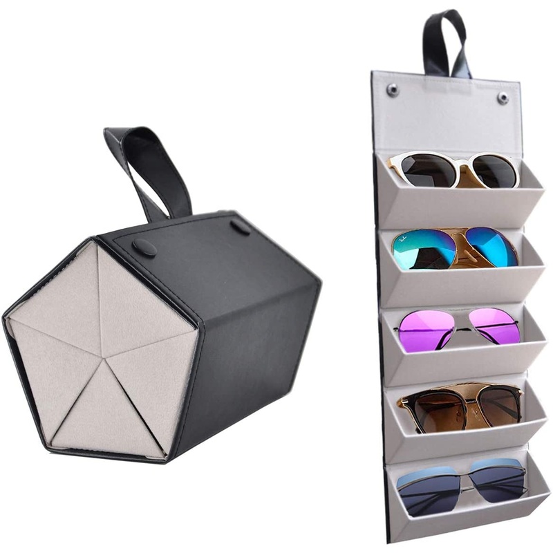Kenpal Sunglasses Storage Organizer Holder Foldable Travel Case with 5 Slot Compartments for Multiple Glasses