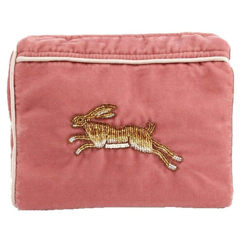 My Doris Beaded Golden Hare Embroidered Medium Pouch - Pink