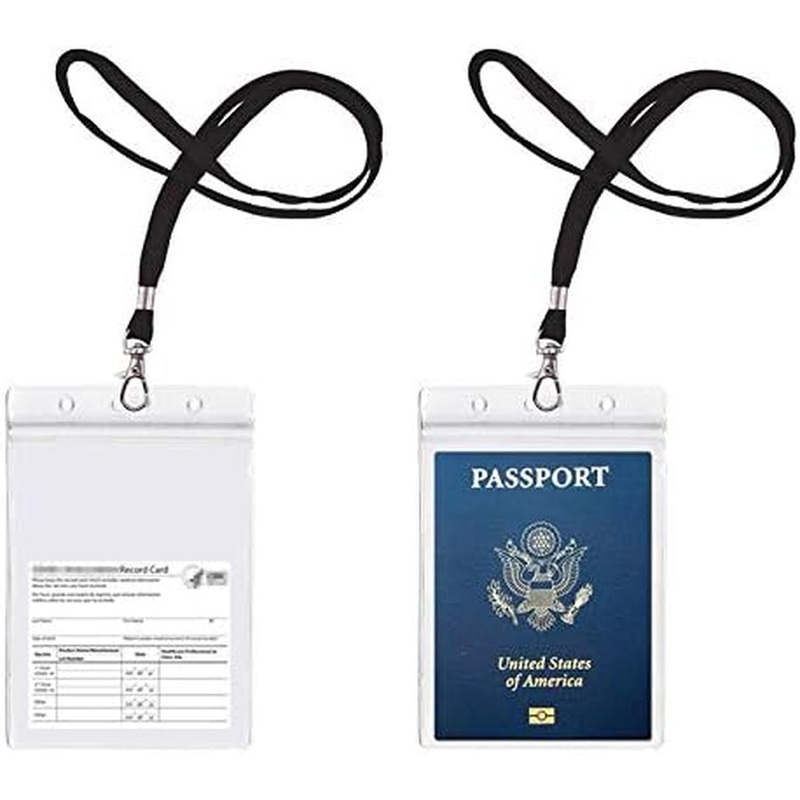 Passport Badge Holders with PVC ID Card Holder & Lanyards, 2-Pack, Black