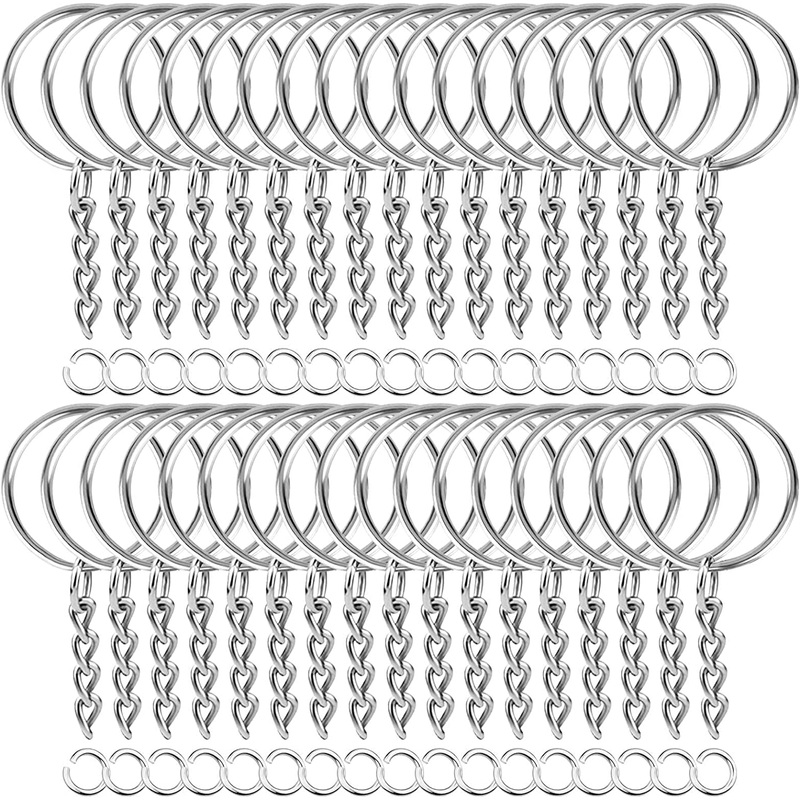 Paxcoo 50Pcs Keychains with Chain and 50 Pcs Jump Rings, Keychain Rings Kit Findings Bulk for Keychain Making Supplie DIY Crafts