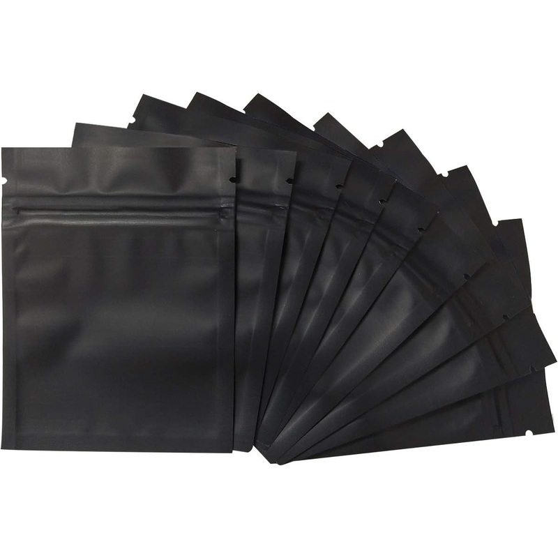 Resealable Flat Smell Proof Mylar Bags, Foil Pouch Bag, 3 x 4 Inch, 100 Pack, Matte Black