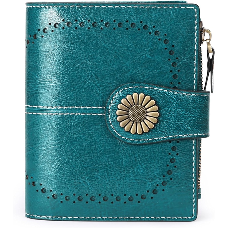 Womens Bifold Small Wallet with Zipper Coin Pocket - Blue