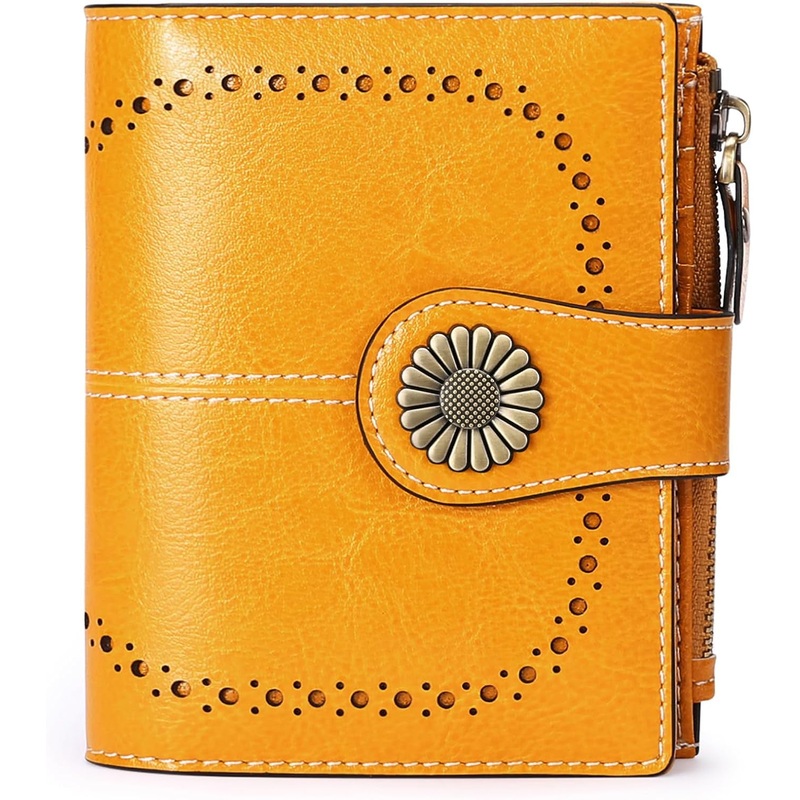 Womens Bifold Small Wallet with Zipper Coin Pocket - Yellow