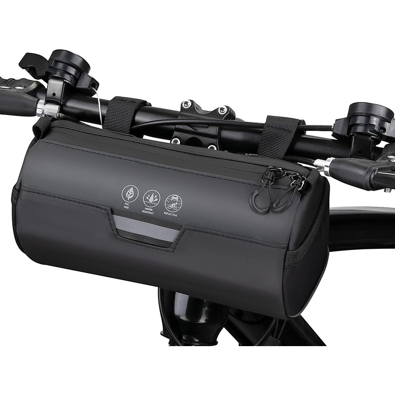WOTOW Bike Handlebar Bag Waterproof - Bicycle Handlebar Roll Bag with Large Reflective Area, Bike Front Pouch with Waterproof Zipper Shoulder Strap Removable Straps for Cycling (Cylinder, 2L)