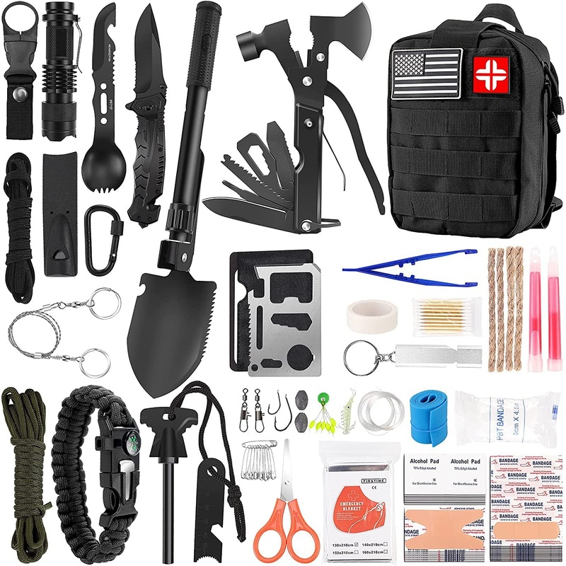 142Pcs Professional Survival Kit First Aid Kit Set with Molle Pouch, for Camping, Outdoor Adventure