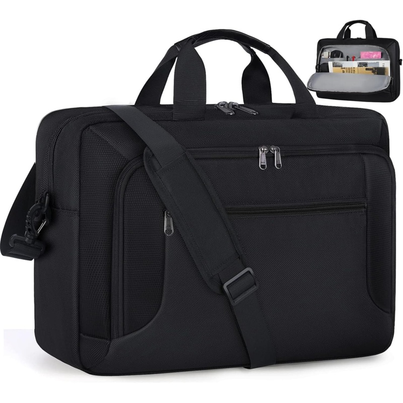 17.3 Inch Laptop Briefcase with Adjustable Strap, Business Shoulder Messenger Bag, Black