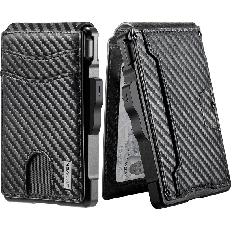 Bifold Wallet with Money Clip for Men Pop Up Aluminum Card Holder - Carbon Black