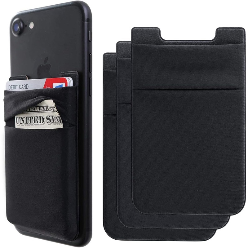 Elastic Card Holders, Stick-On Phone Wallet, 3Pack, Black