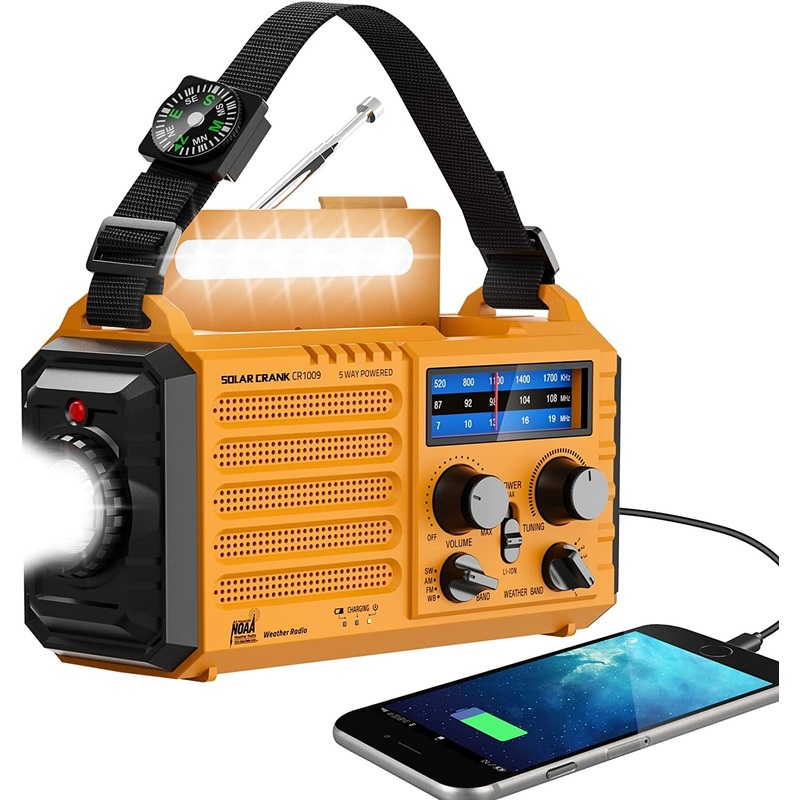 Emergency Radio with NOAA Weather Alert, Portable Solar Hand Crank AM/FM Radio for Survival,Rechargeable Battery Powered Radio,Usb Charger,Flashlight,Reading Lamp,For Home Outdoor