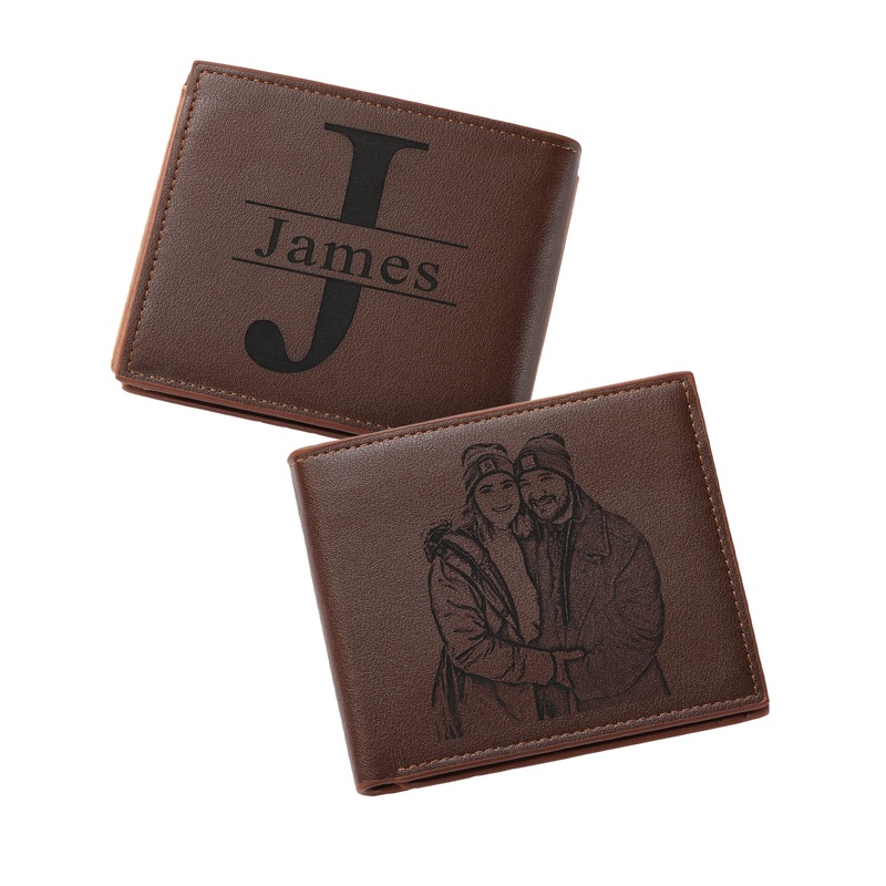 FACOY Custom Personalized Men's Gifts, Engraved Photo Name Initials Wallet