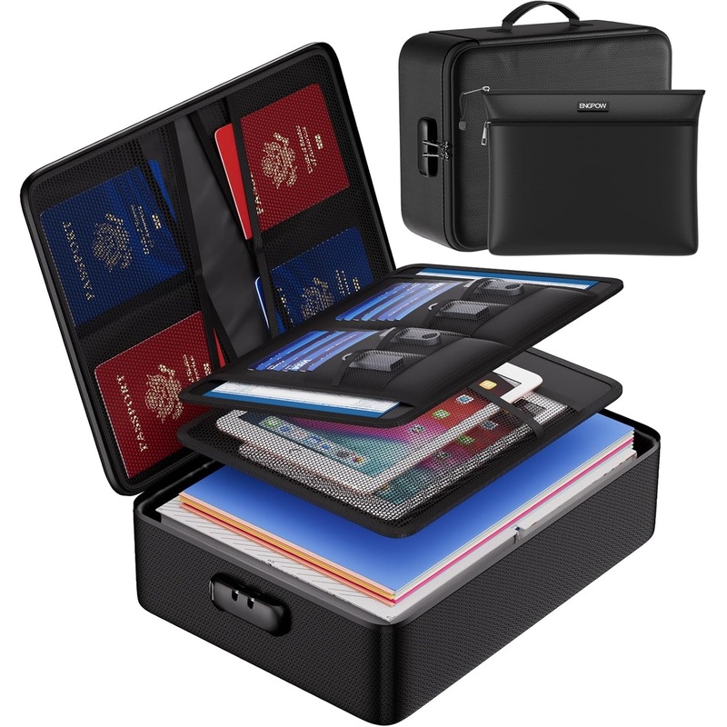 Fireproof File Organizer Case Set 5 Layers Protection with Lock for Files, Laptop and Valuables