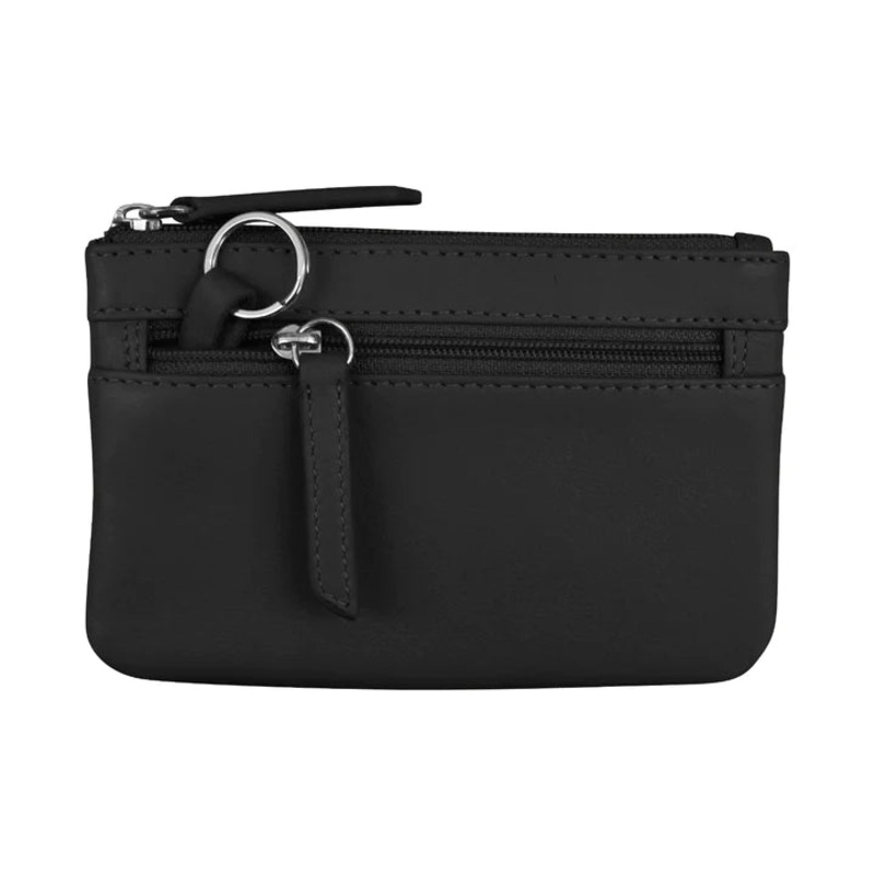 ILI New York  Leather Coin Holder with Key Ring - Black
